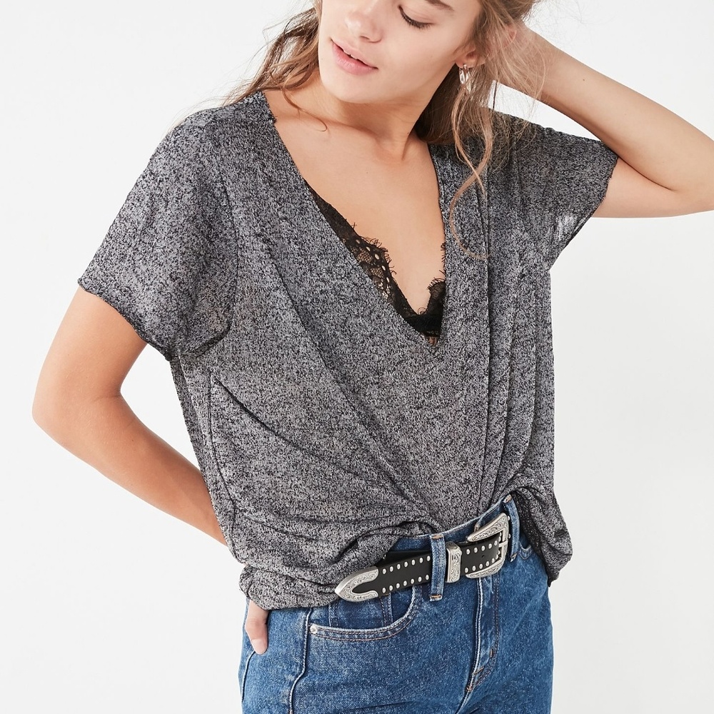 Project Social T Textured-Knit V-Neck Tee Sz S - s
